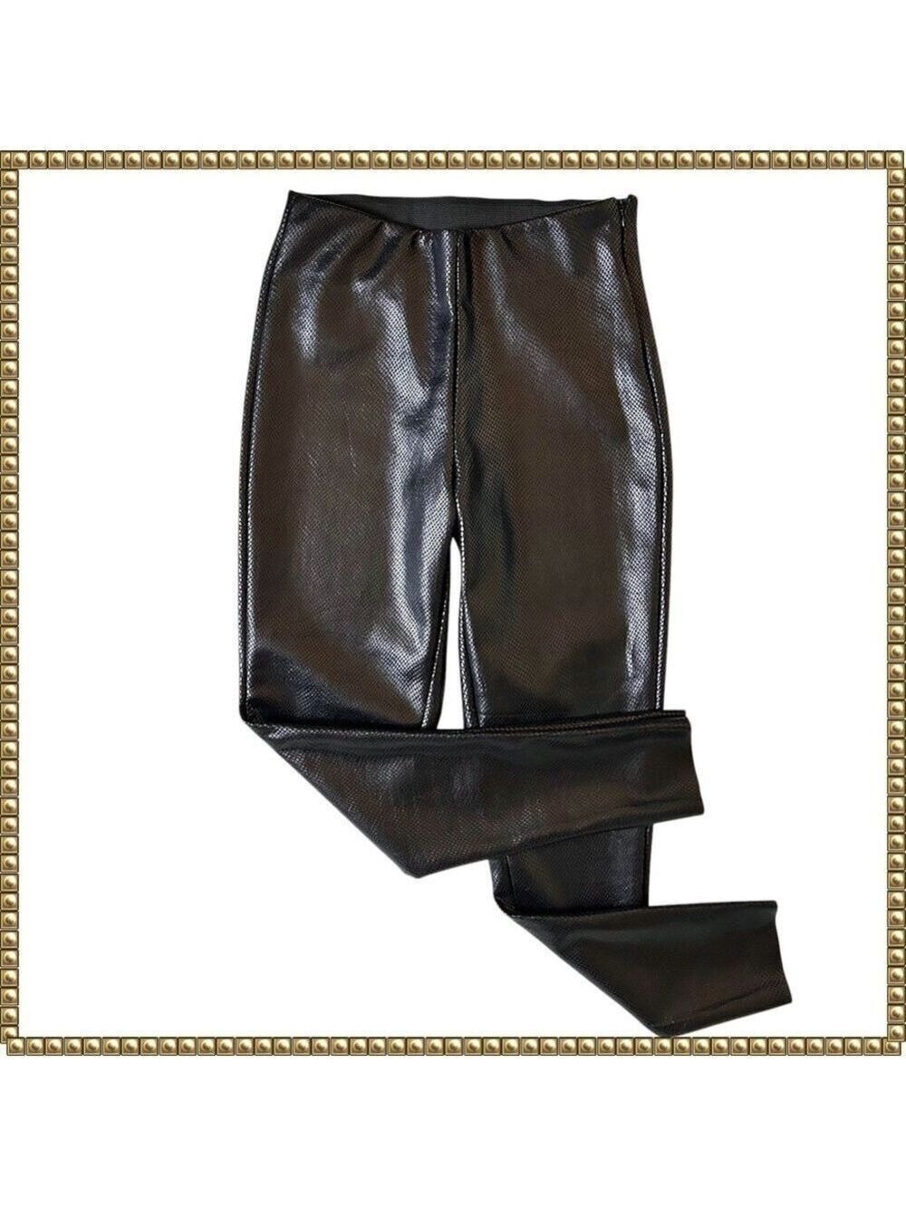 T Tahari Black Snakeskin Vegan Leather Leggings Small